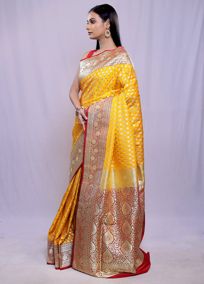 Yellow Banarasi Silk Saree With Blouse Piece - Indian Silk House Agencies