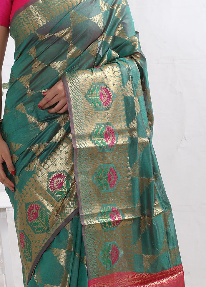 Green Kora Silk Saree With Blouse Piece - Indian Silk House Agencies