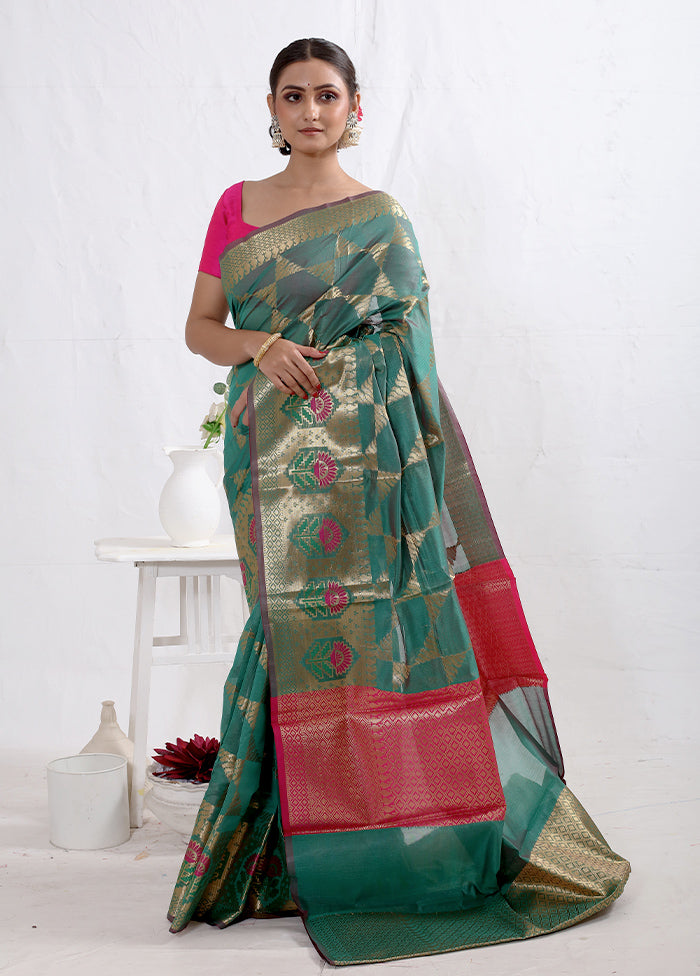 Green Kora Silk Saree With Blouse Piece - Indian Silk House Agencies