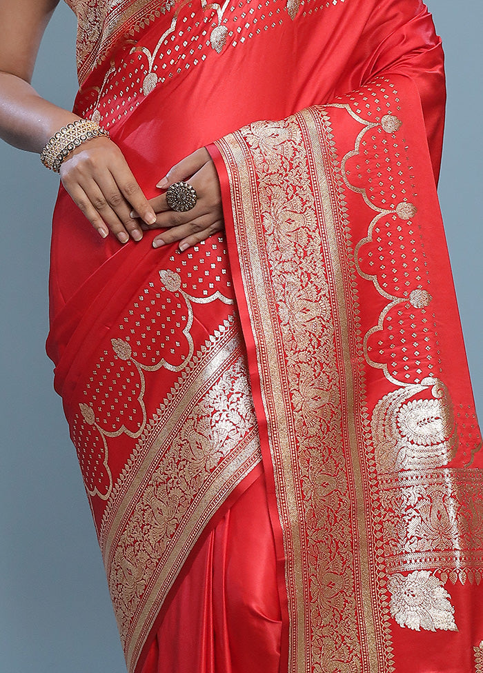 Red Banarasi Silk Saree With Blouse Piece - Indian Silk House Agencies