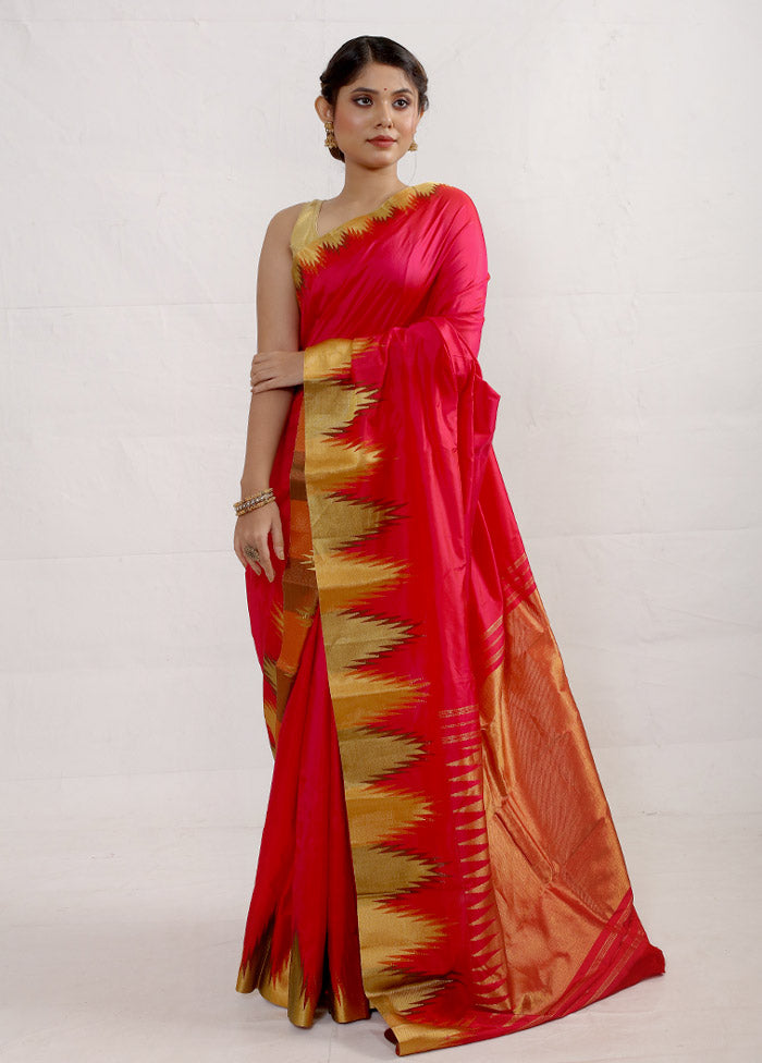 Pink Kanjivaram Pure Silk Saree With Blouse Piece - Indian Silk House Agencies