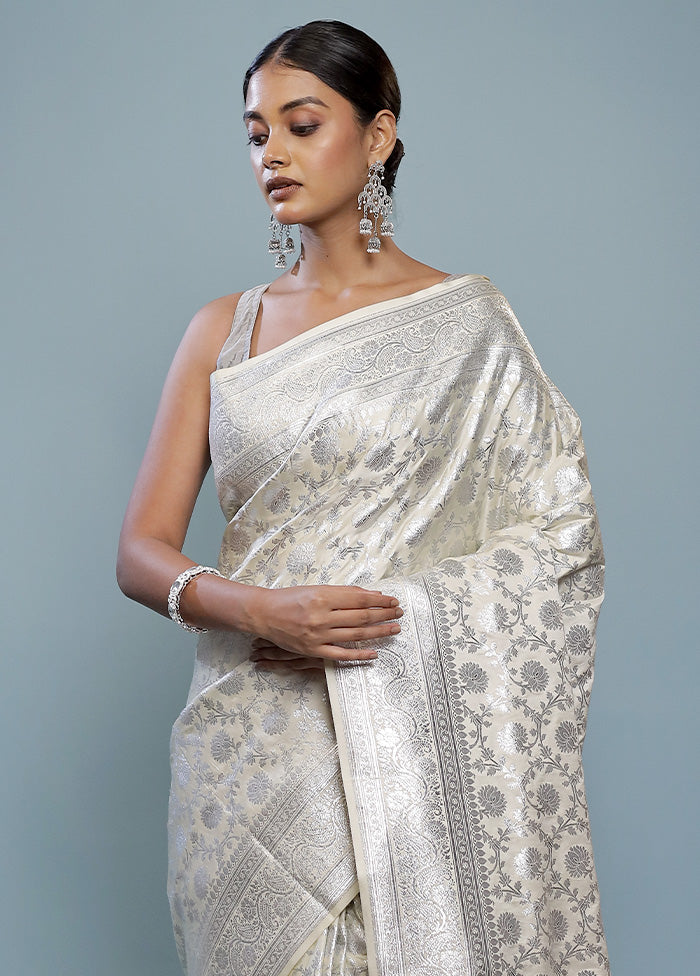 Grey Banarasi Silk Saree With Blouse Piece - Indian Silk House Agencies