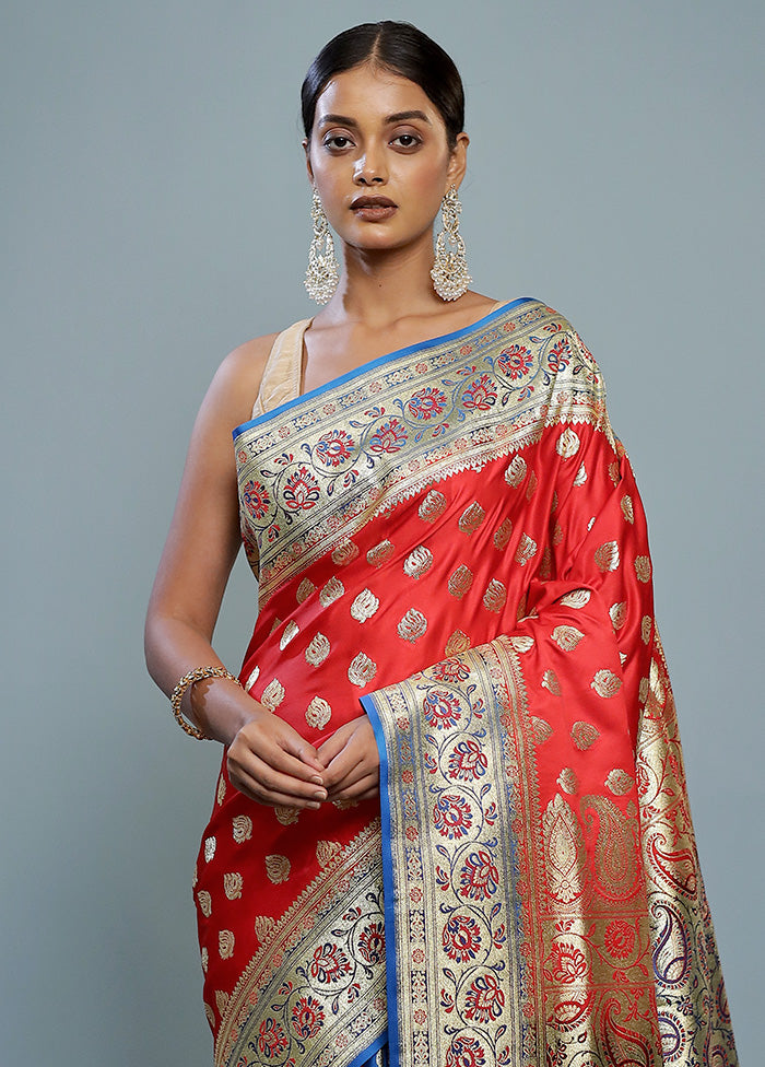 Red Banarasi Silk Saree With Blouse Piece - Indian Silk House Agencies