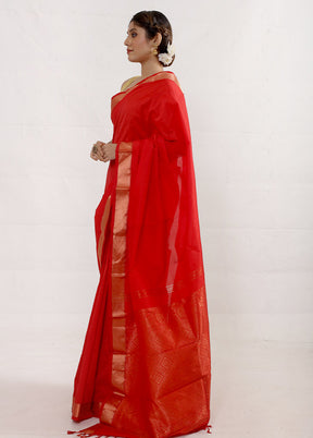 Red Kanjivaram Silk Saree With Blouse Piece - Indian Silk House Agencies