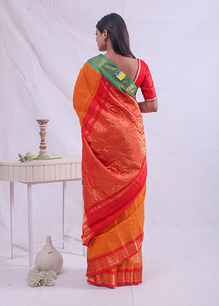 Yellow Gadwal Silk Saree Without Blouse Piece - Indian Silk House Agencies