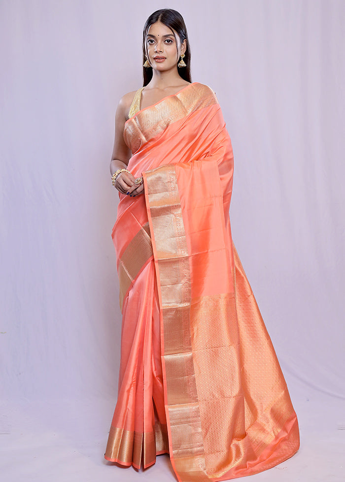 Rust Kanjivaram Pure Silk Saree With Blouse Piece - Indian Silk House Agencies