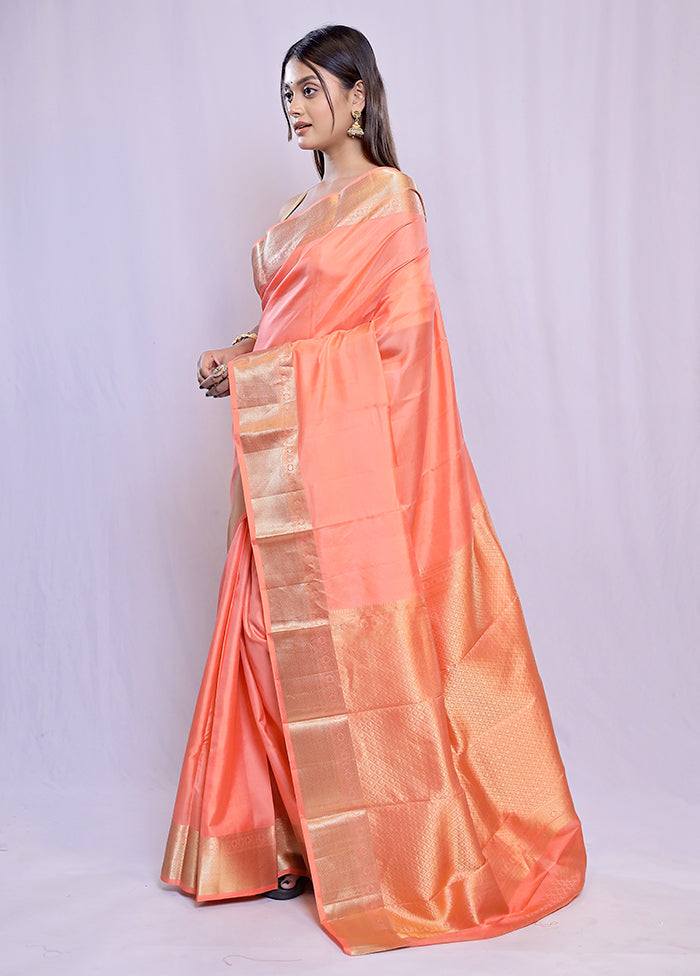 Rust Kanjivaram Pure Silk Saree With Blouse Piece - Indian Silk House Agencies