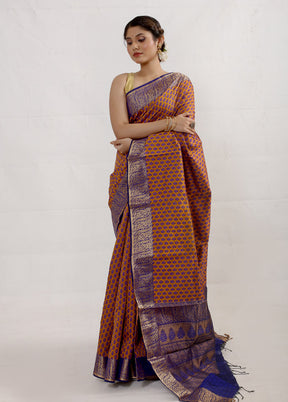 Rust Cotton Saree With Blouse Piece - Indian Silk House Agencies