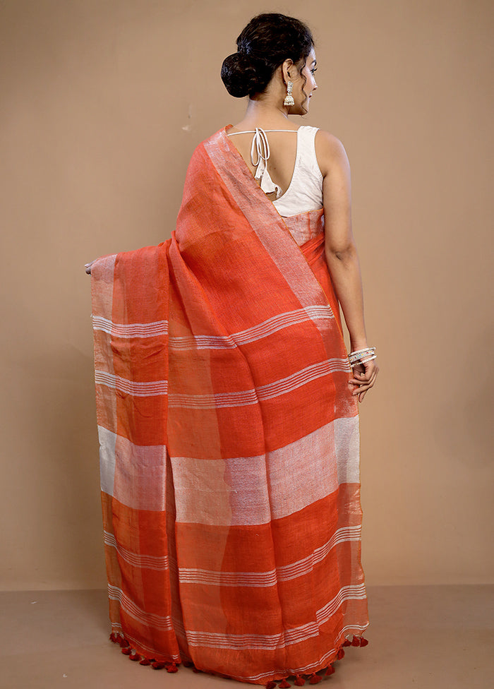 Rust Linen Silk Saree With Blouse Piece - Indian Silk House Agencies