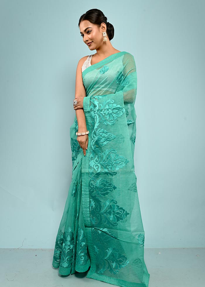Green Net Saree With Blouse Piece - Indian Silk House Agencies