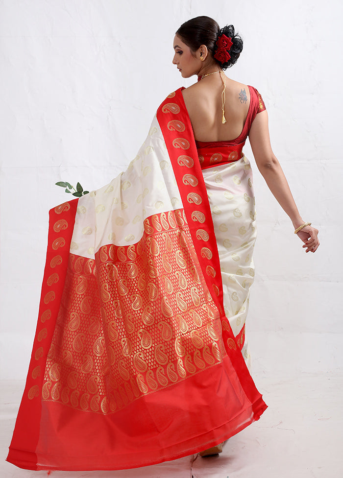 White Dupion Silk Saree With Blouse Piece - Indian Silk House Agencies