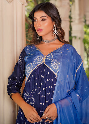 3 Pc Blue Pure Silk Hand Crafted Suit Set - Indian Silk House Agencies