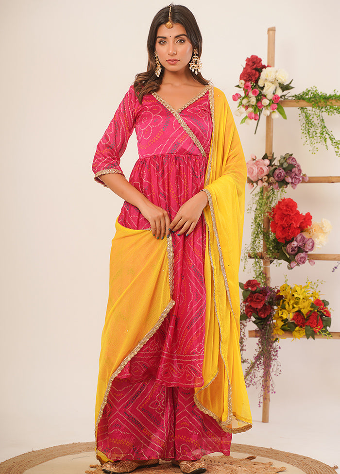 3 Pc Magenta Pure Silk Hand Crafted Suit Set - Indian Silk House Agencies