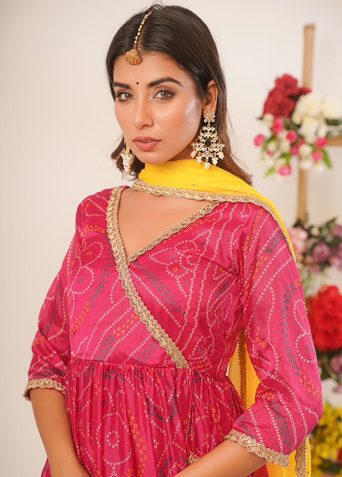 3 Pc Magenta Pure Silk Hand Crafted Suit Set - Indian Silk House Agencies