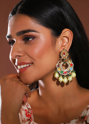 Golden Kundan Work Alloy Earrings - Indian Silk House Agencies