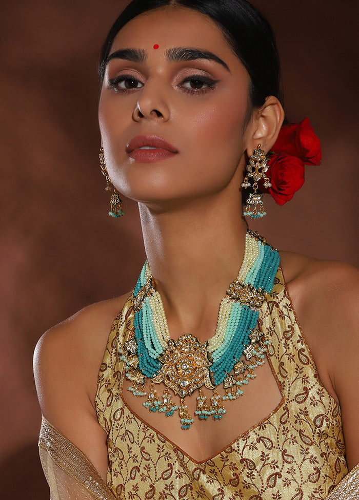 Golden Kundan Work Alloy Jewellery Set - Indian Silk House Agencies