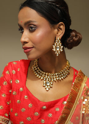 Kundan Choker Necklace Set With Studs - Indian Silk House Agencies