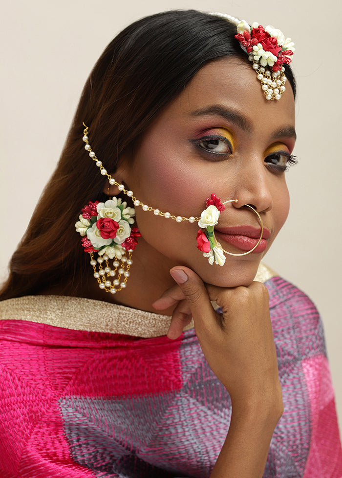 Floral Jewellery Set With Earring Nose Ring And Mangtika - Indian Silk House Agencies