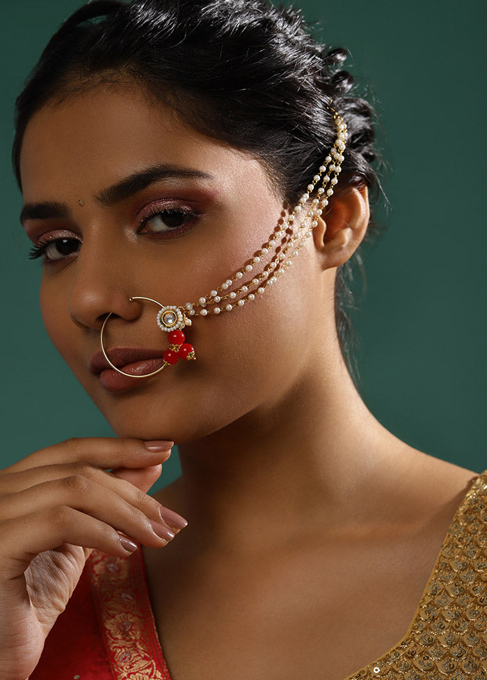 Golden Stone Work Alloy Nose Ring - Indian Silk House Agencies