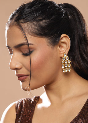 Golden Kundan Work Alloy Earrings - Indian Silk House Agencies