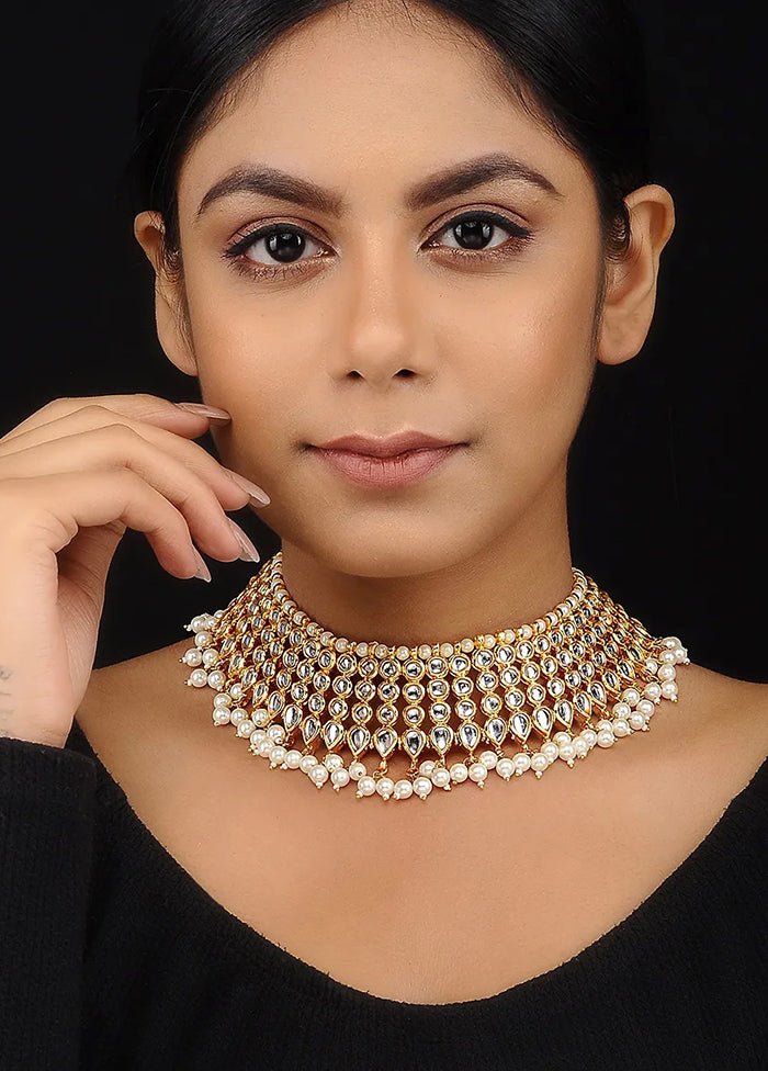 Classic Gold Tone Kundan Inspired Choker Necklace - Indian Silk House Agencies