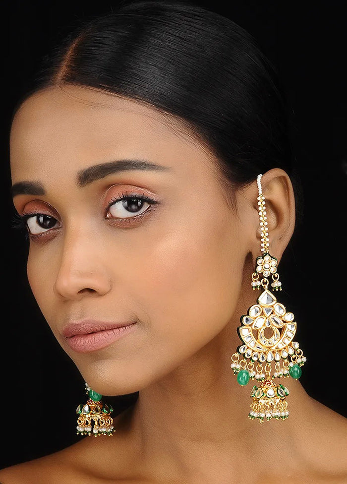 Green Gold Tone Kundan Inspired Earrings - Indian Silk House Agencies
