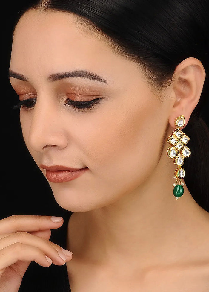 Green Gold Tone Kundan Earrings With Pearls - Indian Silk House Agencies