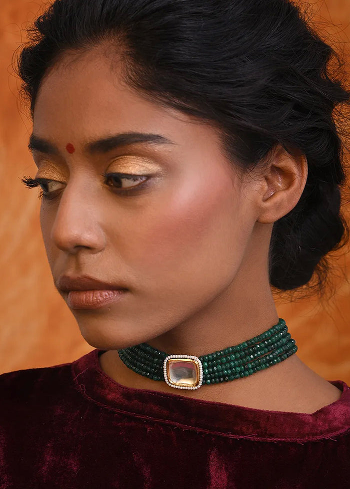 Green Gold Tone Kundan Beaded Choker Necklace - Indian Silk House Agencies