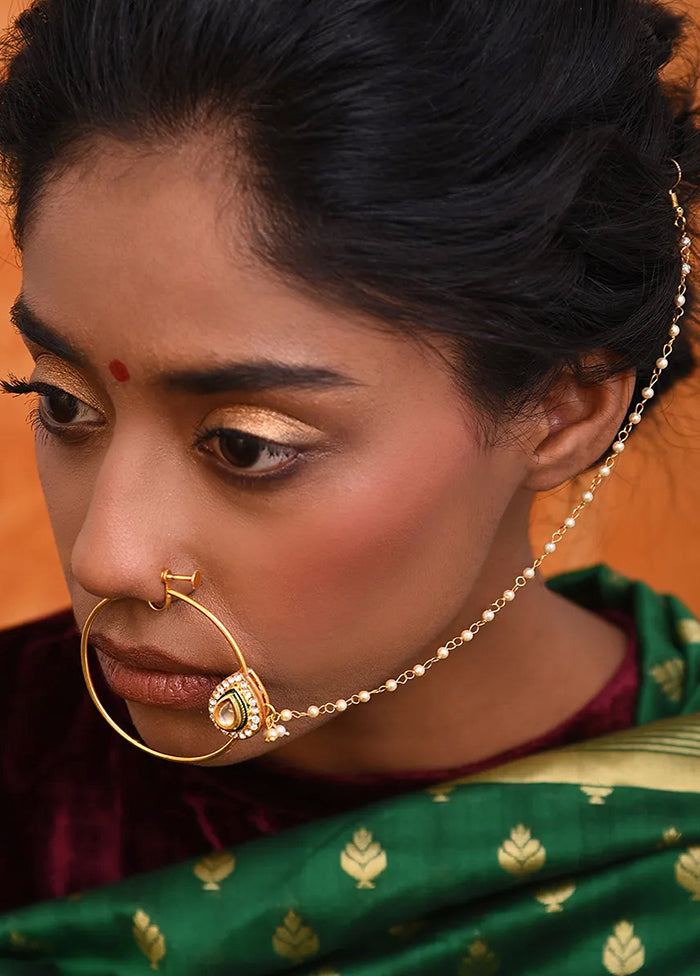 Gold Tone Kundan Nath With Pearls - Indian Silk House Agencies