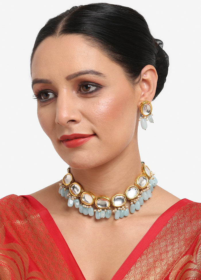Blue Choker Necklace Set With Studs - Indian Silk House Agencies