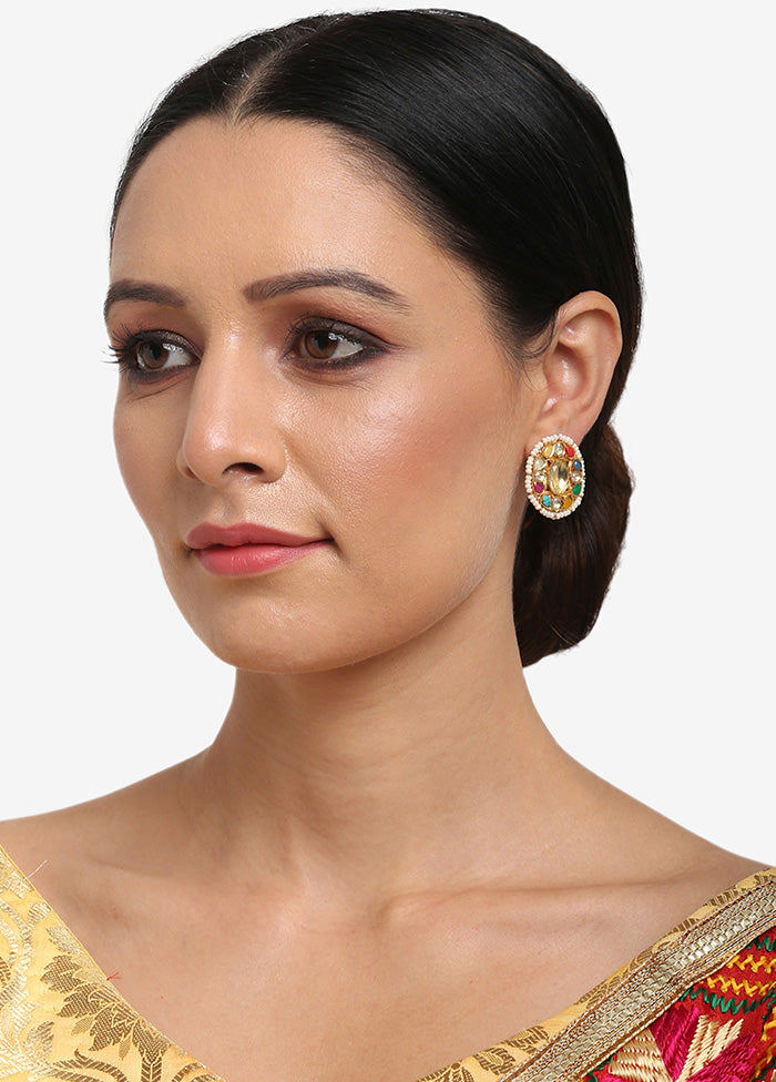 Gold Plated Kundan Stud Earrings - Indian Silk House Agencies