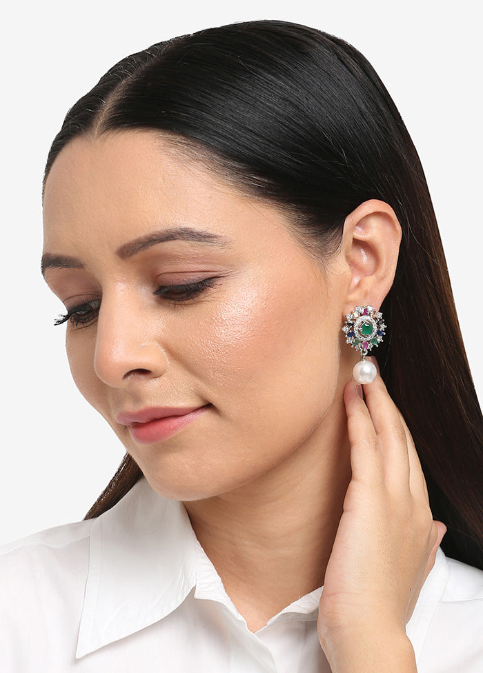 Silver Plated Kundan Stud Earrings - Indian Silk House Agencies