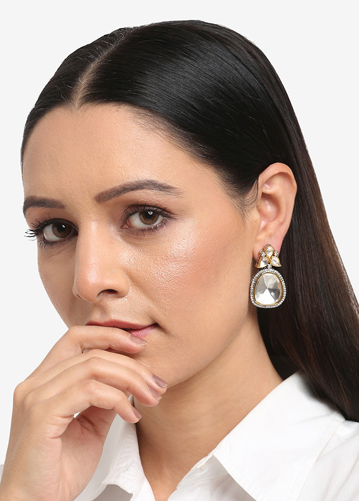 Silver Plated Kundan Dangler Earrings - Indian Silk House Agencies