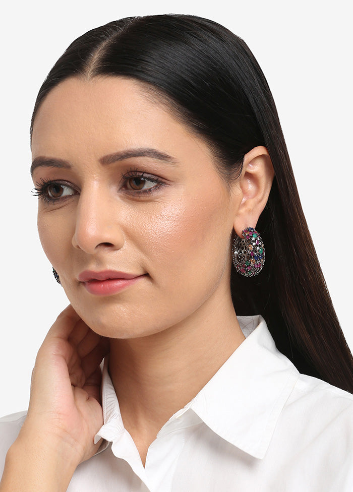 Silver Plated Kundan Loop Earrings - Indian Silk House Agencies