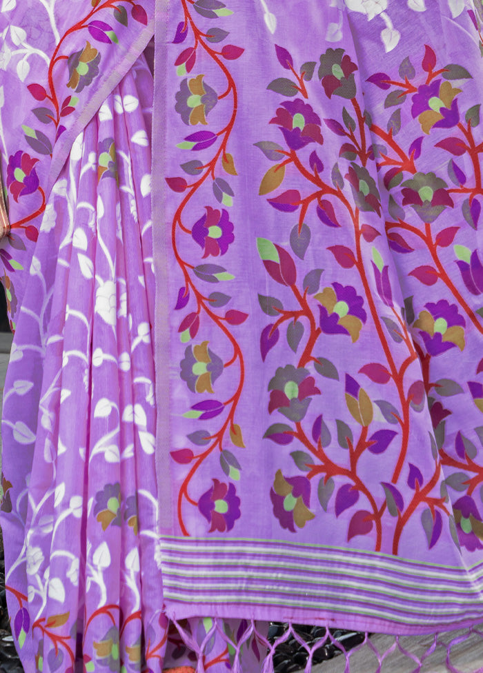 Lavender Pure Cotton Saree With Blouse Piece - Indian Silk House Agencies