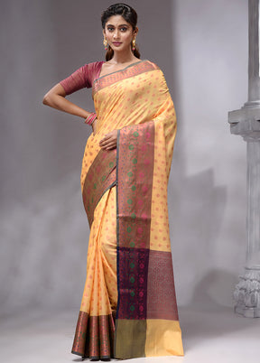 yellow Spun Silk Saree With Blouse Piece - Indian Silk House Agencies