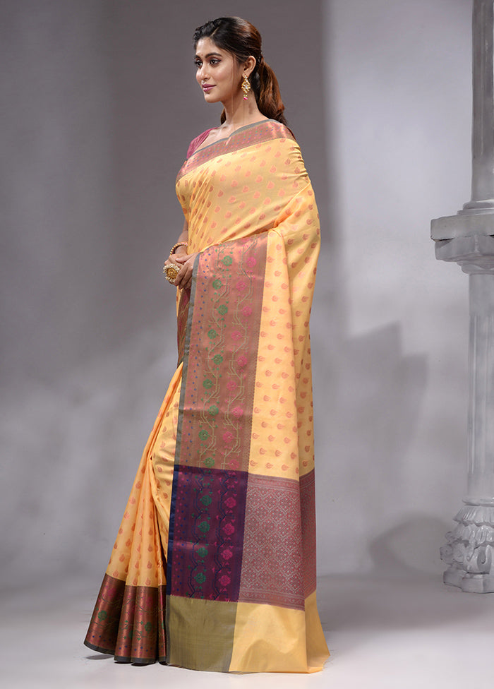 yellow Spun Silk Saree With Blouse Piece - Indian Silk House Agencies