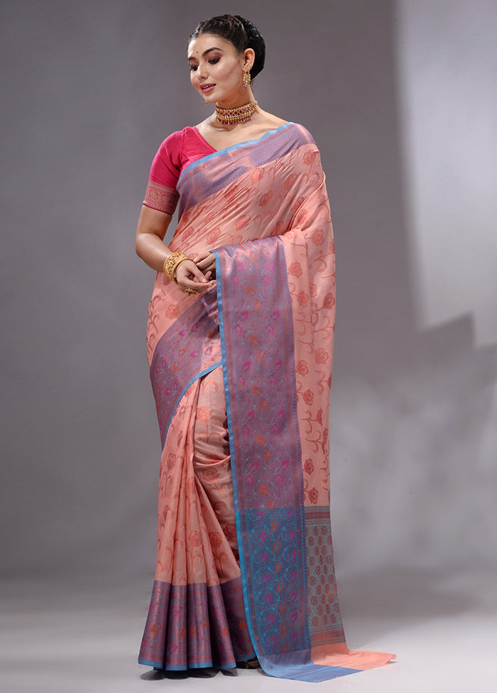 Peach Spun Silk Saree With Blouse Piece - Indian Silk House Agencies