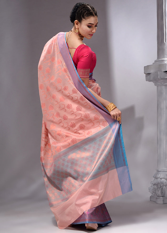 Peach Spun Silk Saree With Blouse Piece - Indian Silk House Agencies