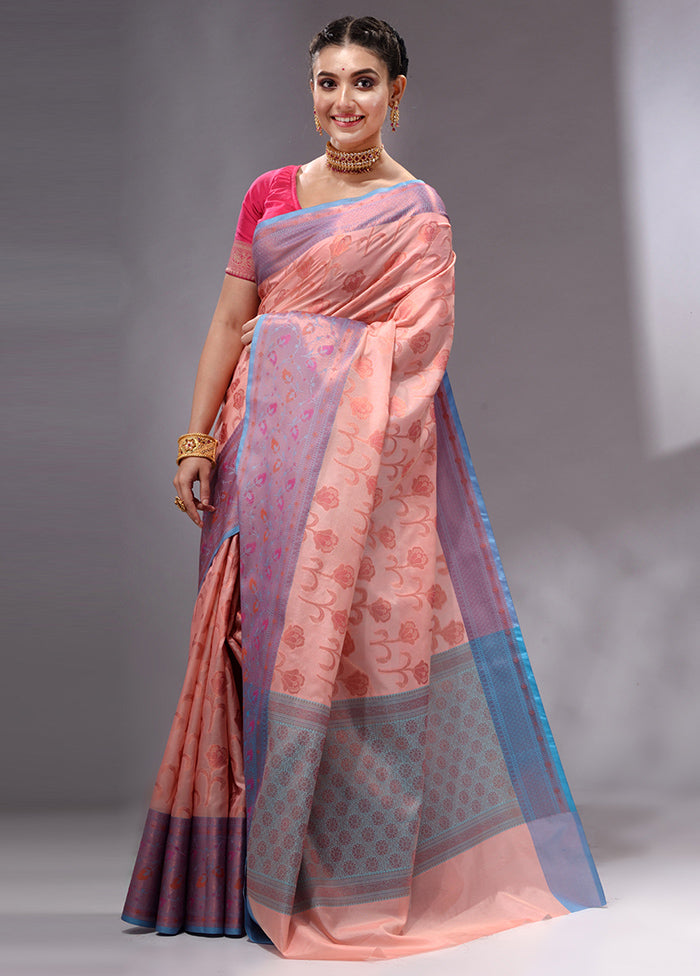 Peach Spun Silk Saree With Blouse Piece - Indian Silk House Agencies