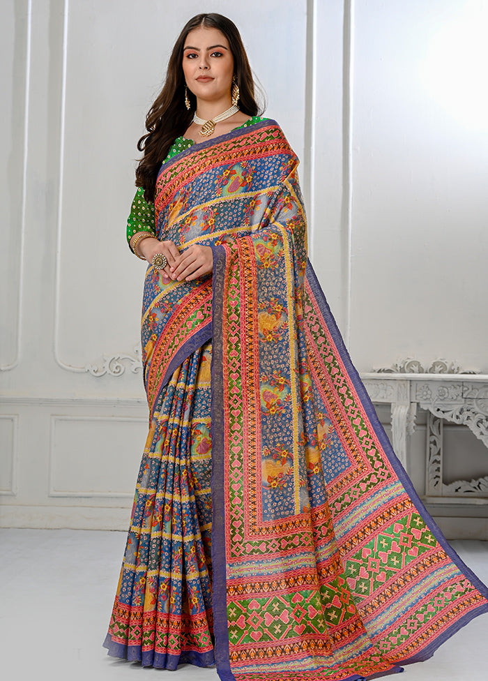 Blue Dupion Silk Saree With Blouse Piece - Indian Silk House Agencies