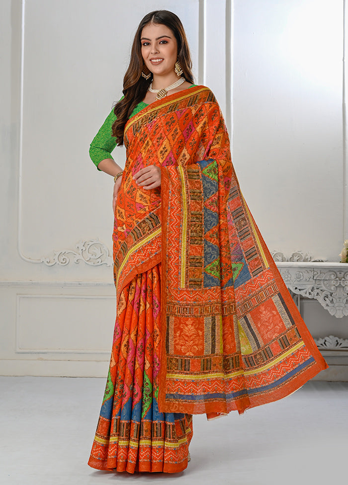 orange Dupion Silk Saree With Blouse Piece - Indian Silk House Agencies