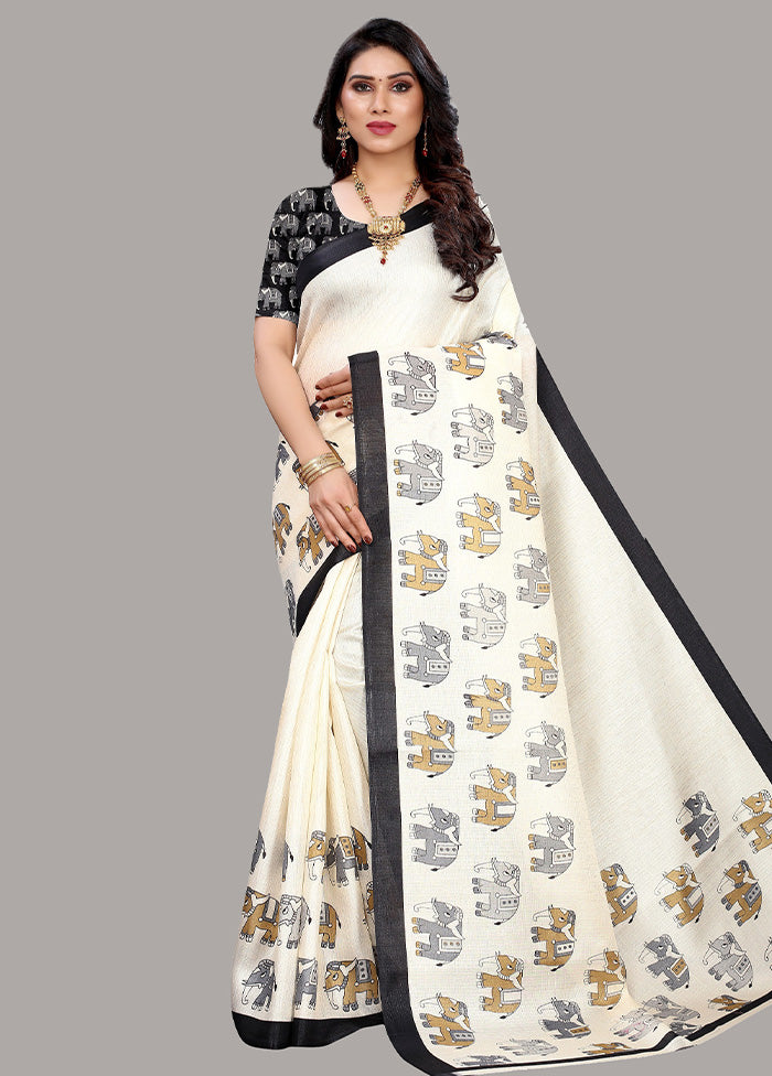 White Spun Silk Woven Saree With Blouse Piece - Indian Silk House Agencies