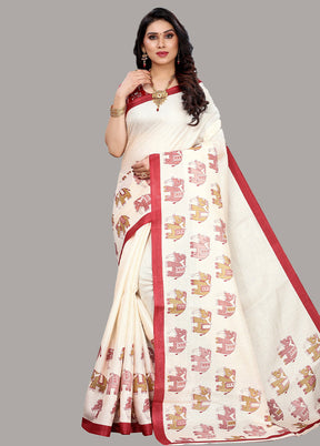 White Spun Silk Woven Saree With Blouse Piece - Indian Silk House Agencies