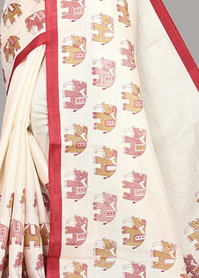 White Spun Silk Woven Saree With Blouse Piece - Indian Silk House Agencies