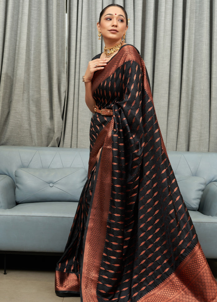 Black Dola Silk Zari Woven Saree With Blouse - Indian Silk House Agencies