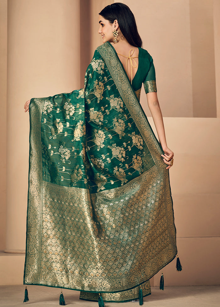 Dark Green Spun Silk Saree With Blouse Piece - Indian Silk House Agencies