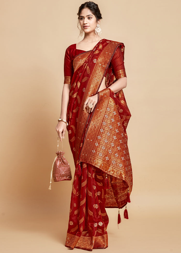 Maroon Spun Silk Saree With Blouse Piece - Indian Silk House Agencies