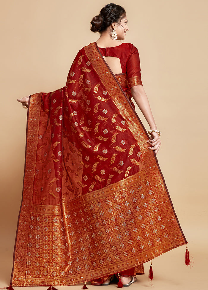 Maroon Spun Silk Saree With Blouse Piece - Indian Silk House Agencies