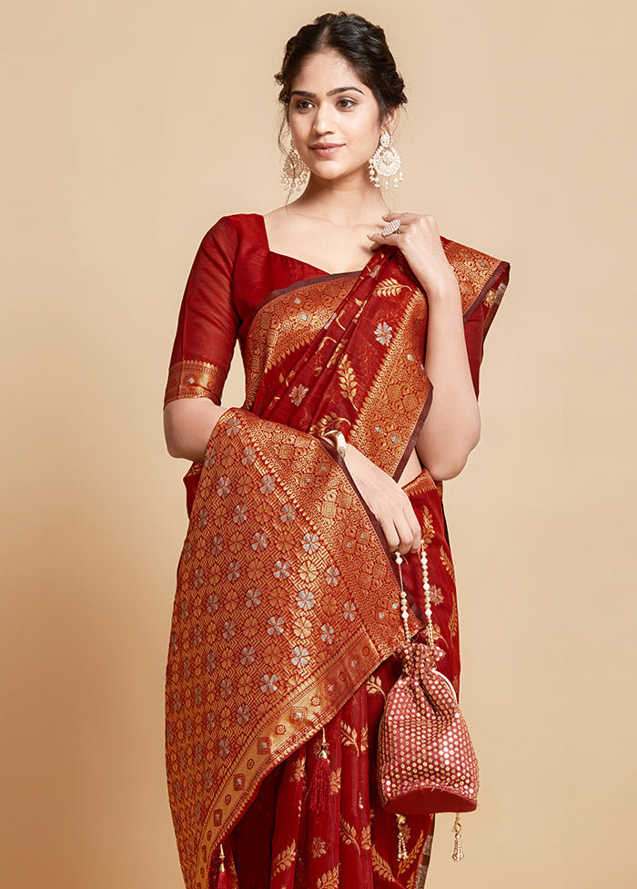 Maroon Spun Silk Saree With Blouse Piece - Indian Silk House Agencies